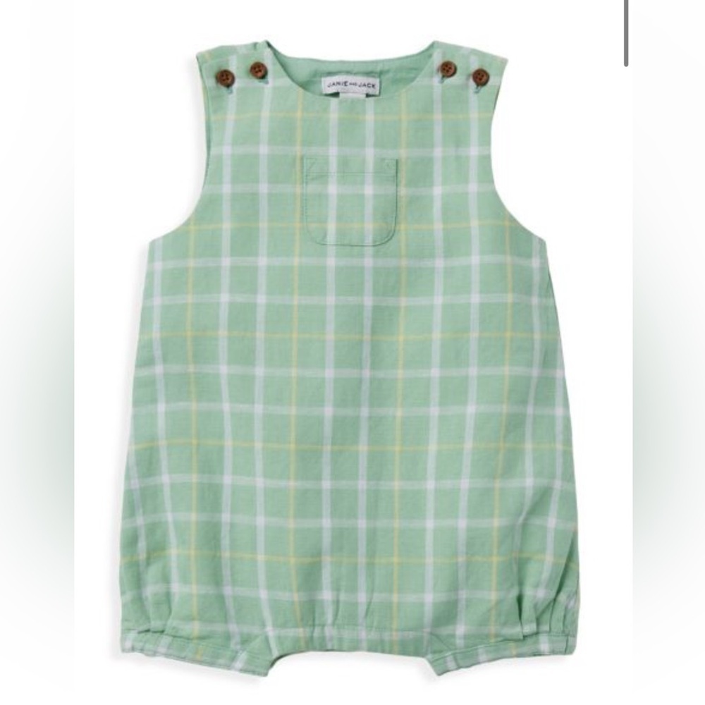 Janie & Jack Green Plaid Baby Romper - Picture 4 of 5